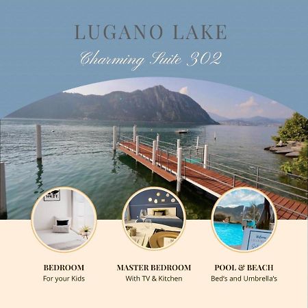 Luganersee, Pool, Strand, Parkplatz, Suite Bissone Exterior photo