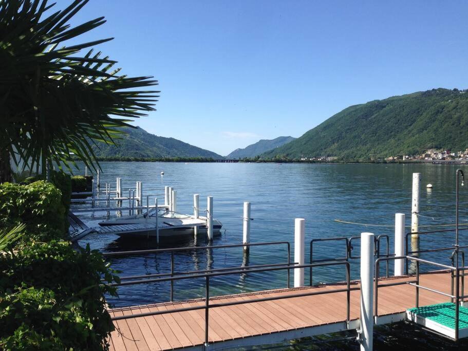 Luganersee, Pool, Strand, Parkplatz, Suite Bissone Exterior photo