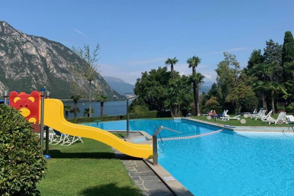 Luganersee, Pool, Strand, Parkplatz, Suite Bissone Exterior photo